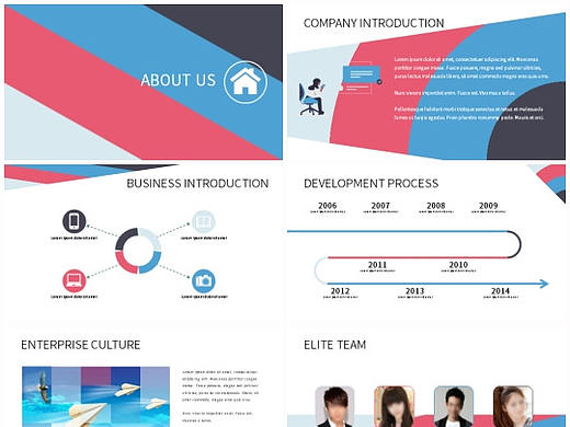 灰蓝红白四色商务汇报动态PPT模版