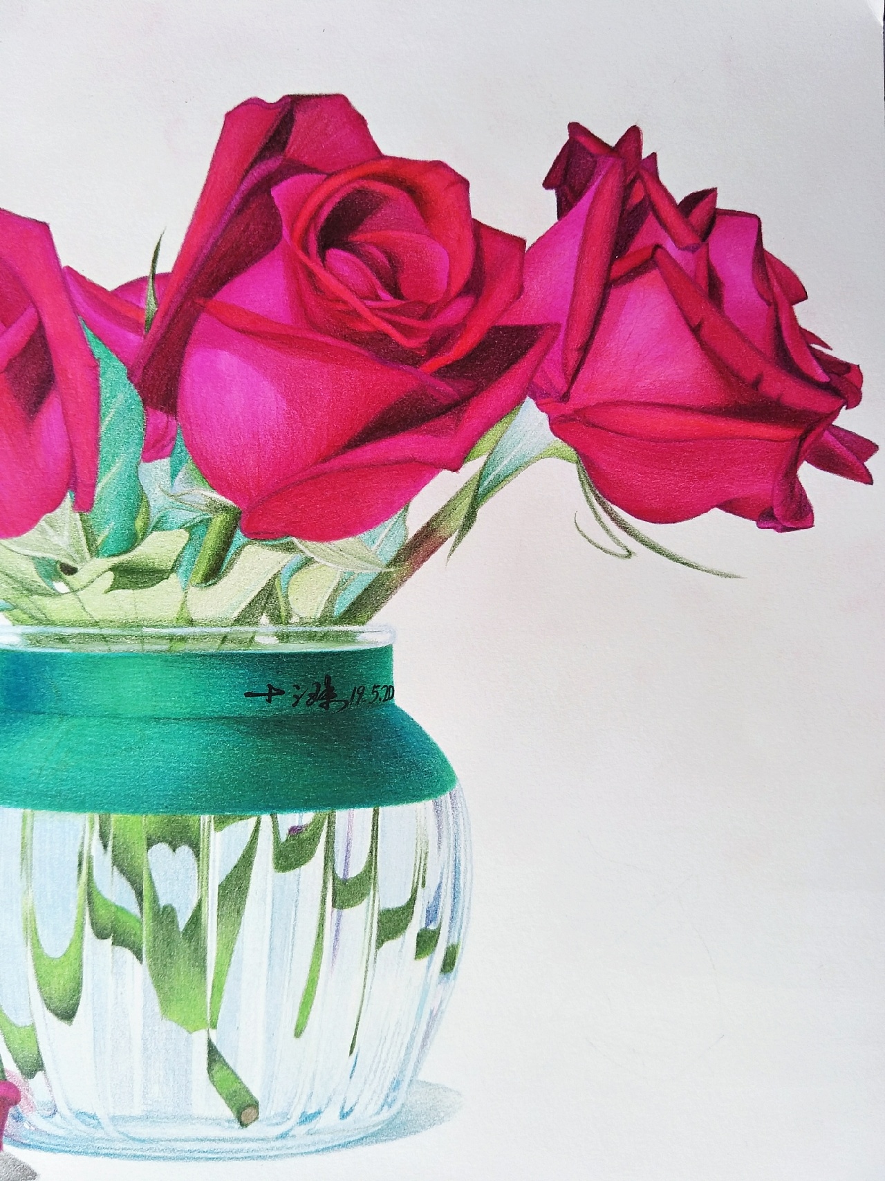 玫瑰花瓶插花水粉画图片
