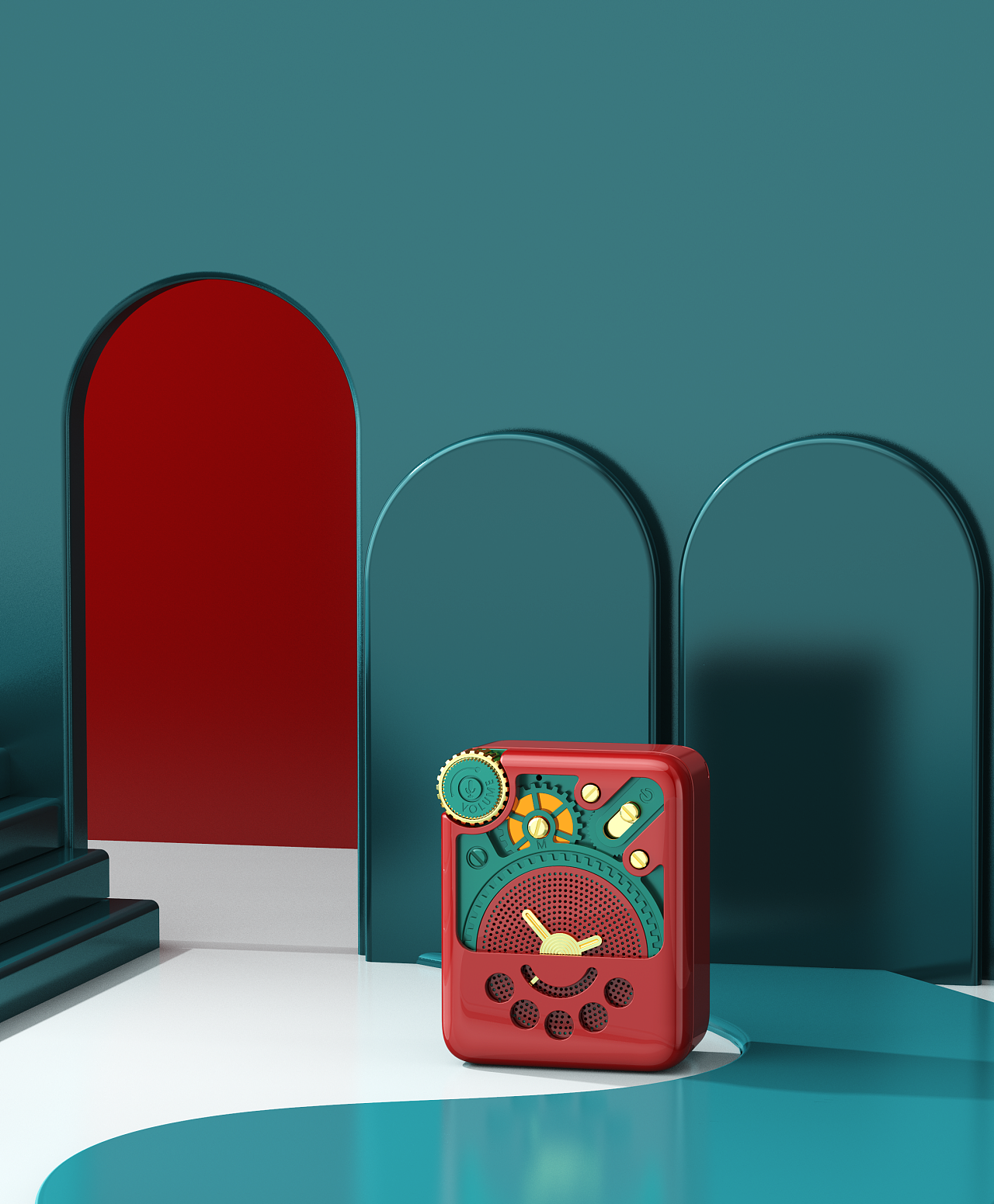 复古小音箱产品渲染