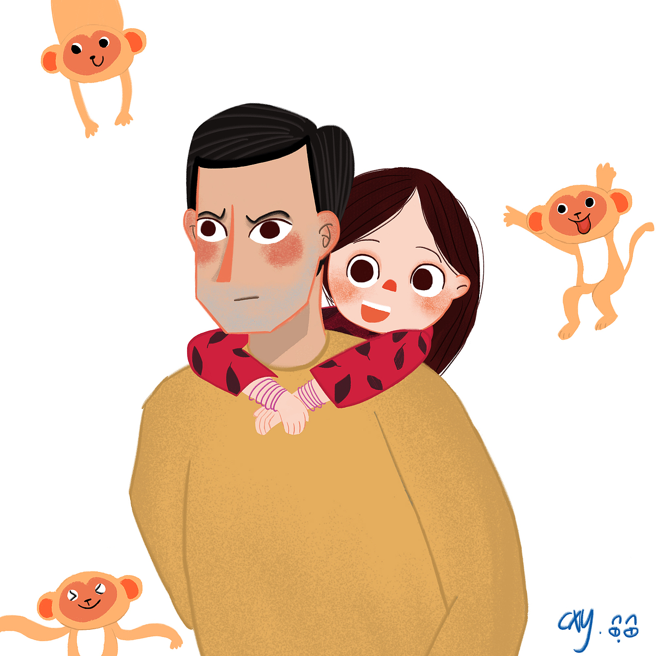 小萝莉的猴神大叔（图ZMTEwNjAxMjk2） - 儿童插画 - 站酷设计师桃筱鱼原创素材 - 站酷ZCOOL