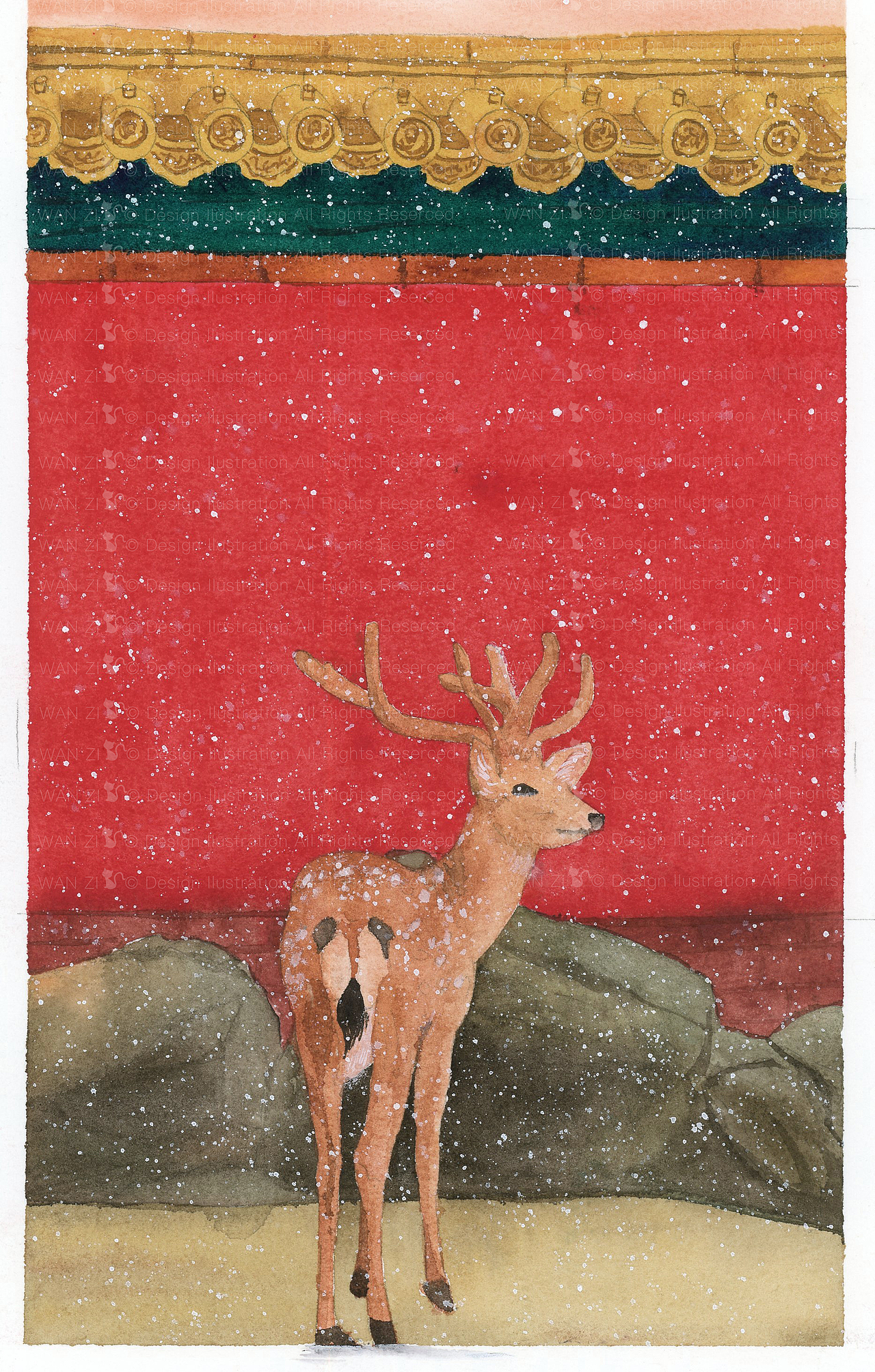 故宫红墙与雪，太美了。（图ZMTkxMzAyNzQ0） - 艺术插画 - 站酷设计师爱吃丸子的猫原创素材 - 站酷ZCOOL