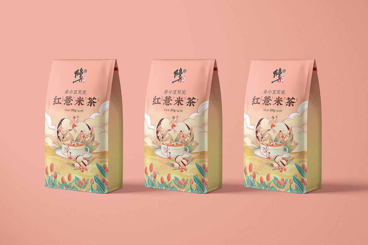 修正 | 国潮风薏米茶包装设计,太温柔了吧!