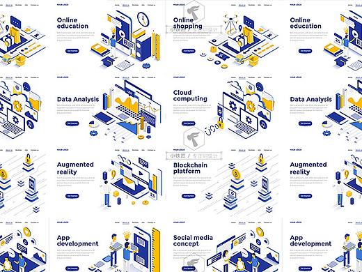 扁平卡通矢量2.5D等距立体场景图标图形商务办公网页