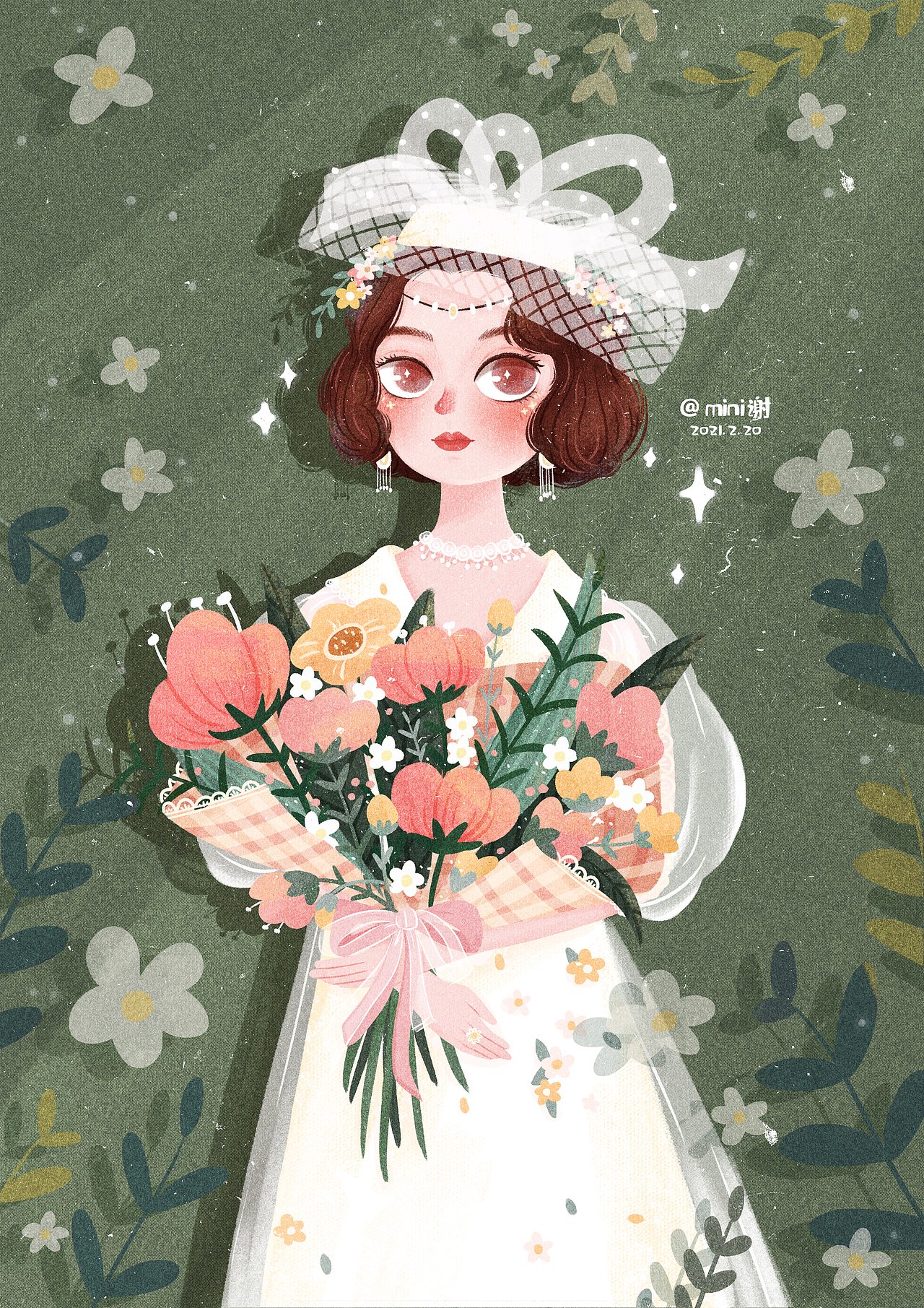 抱花女孩插画