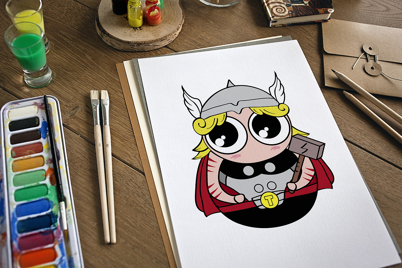 原创手绘可爱英雄雷神q版卡通吉祥物设计