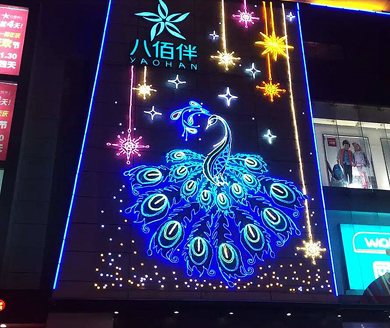 灯饰画商场楼体亮化户外夜景外墙灯饰美陈玻璃幕墙灯饰