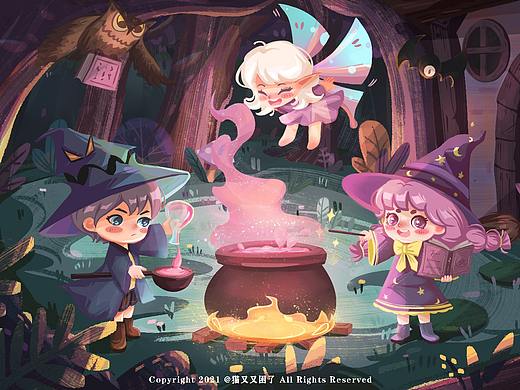 魔法師和他的朋友們...（個人主頁-ZNTM1MjcyNTI=） - 兒童插畫 - 站酷設計師貓又又困了原創(chuàng)素材 - 站酷ZCOOL