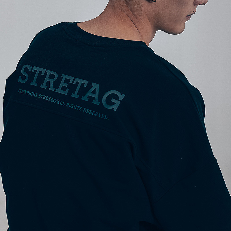 STRETAG黑色夏季短袖百搭新款男女同款T恤