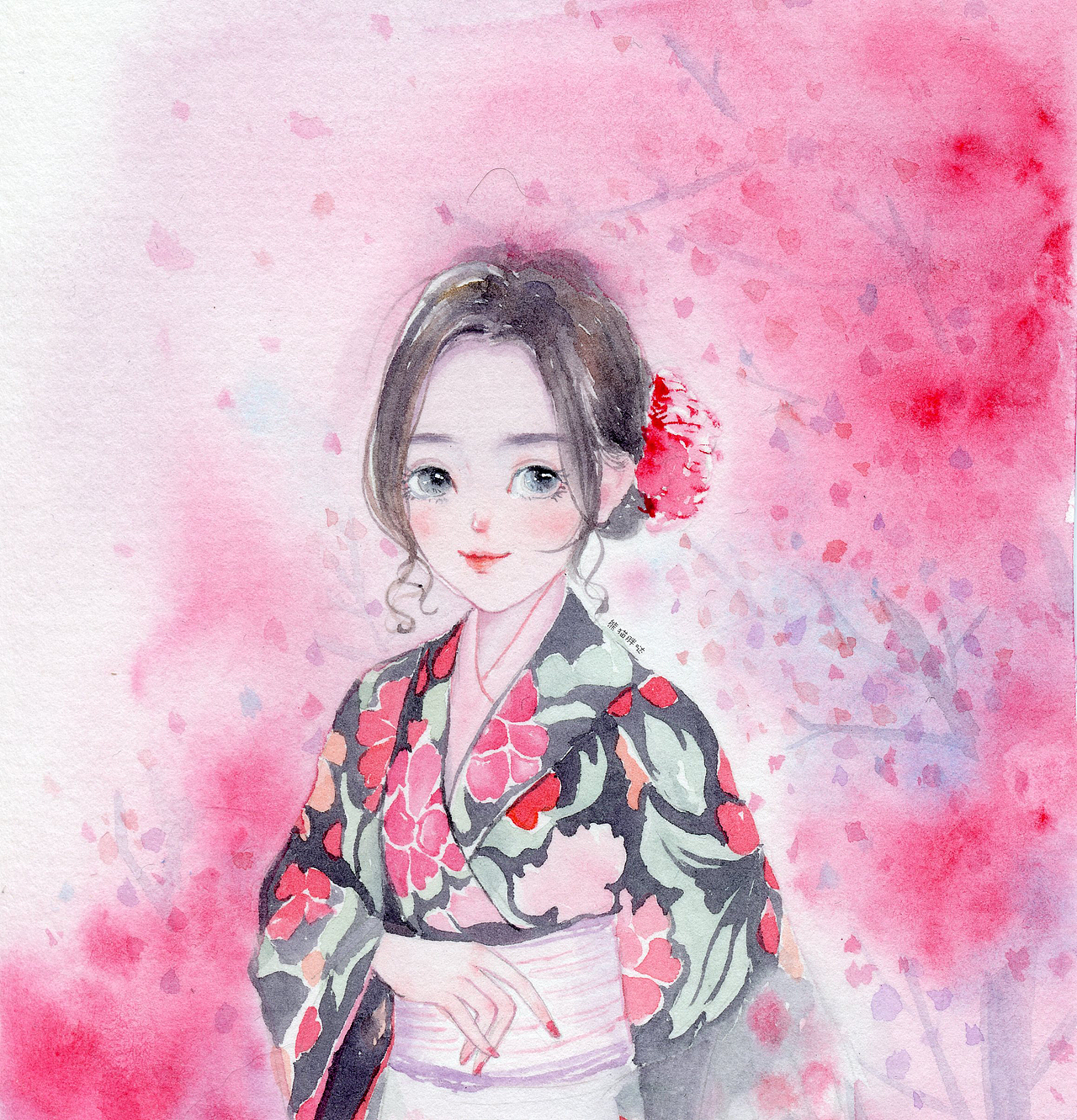 【小熊猫】水彩手绘人物水彩插画教程人物卡通头像手绘水彩三生三生凉凉