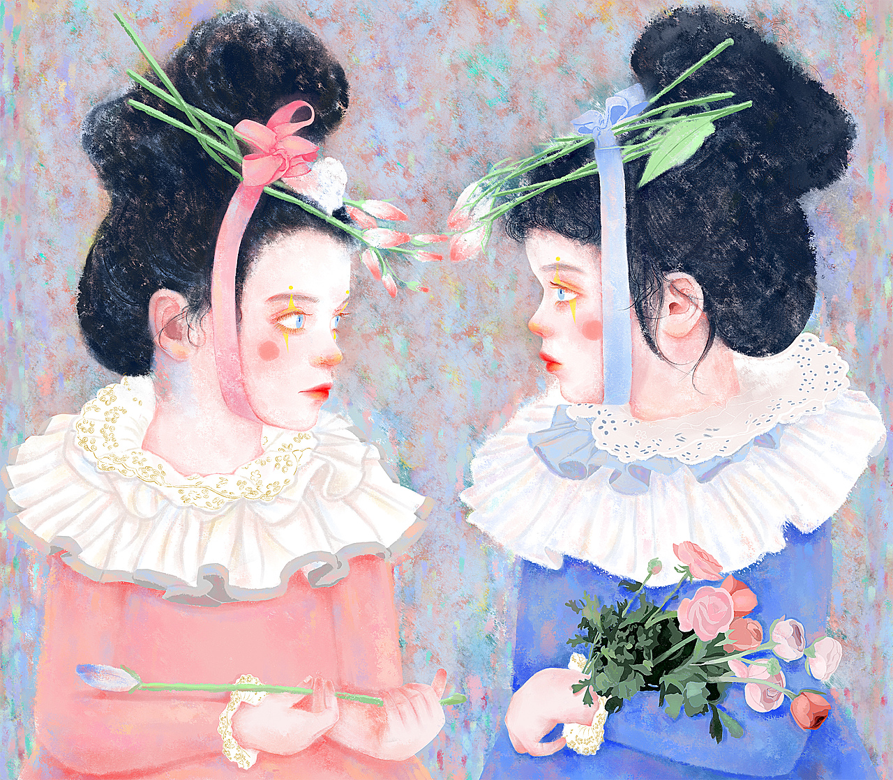 《双生姐妹花》系列三(手绘艺术）可定制约稿（图ZMTkzMDAyOTY0） - 绘画 - 站酷设计师暘坤原创素材 - 站酷ZCOOL
