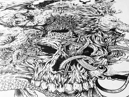 针管笔 黑白插画-权利的游戏 列王纷争