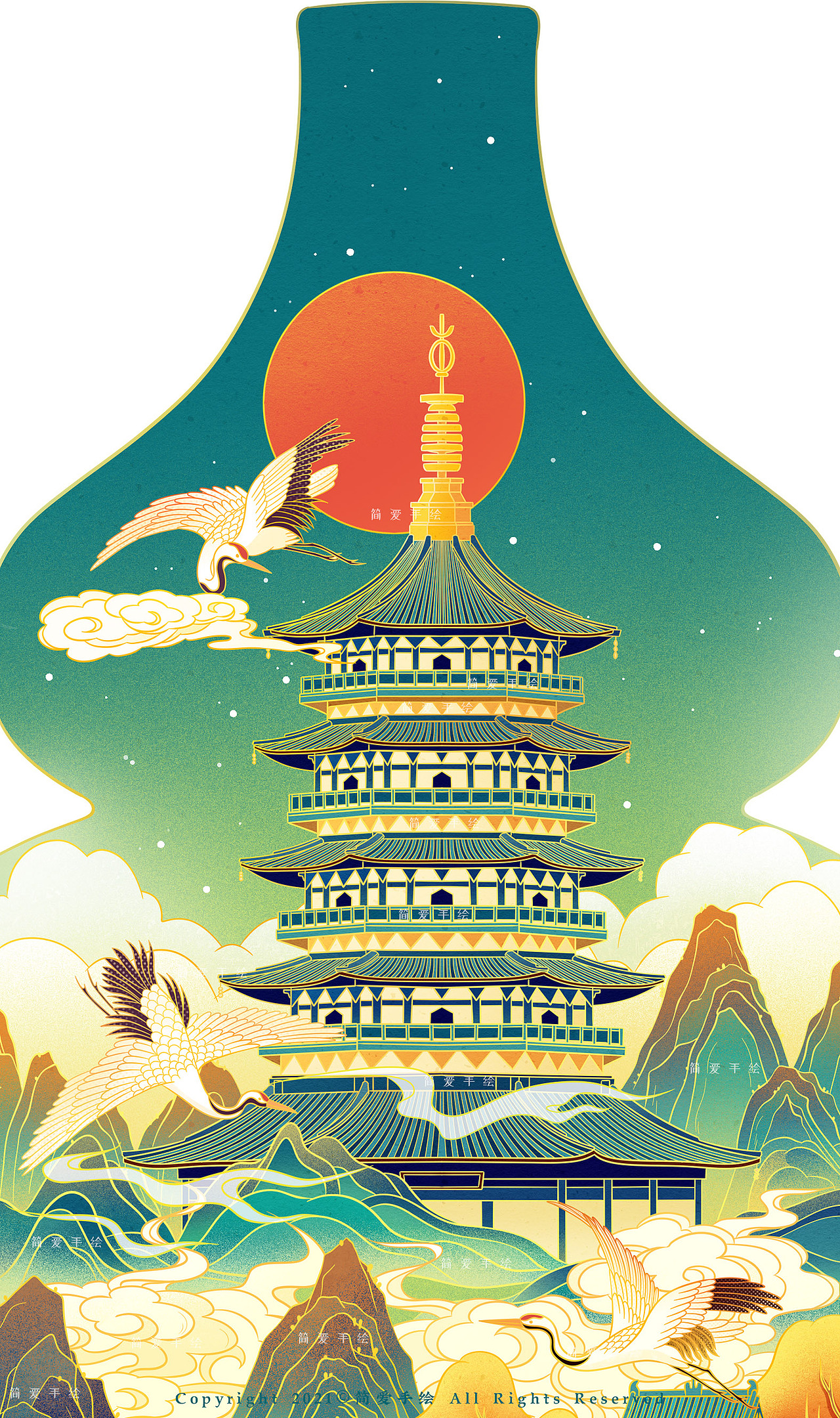 【西湖十景】杭州主题国风插画