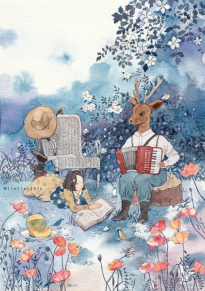 原创水彩插画【遇见你】（图ZMTY1NzUyNzY=） - 商业插画 - 站酷设计师林田lisa原创素材 - 站酷ZCOOL