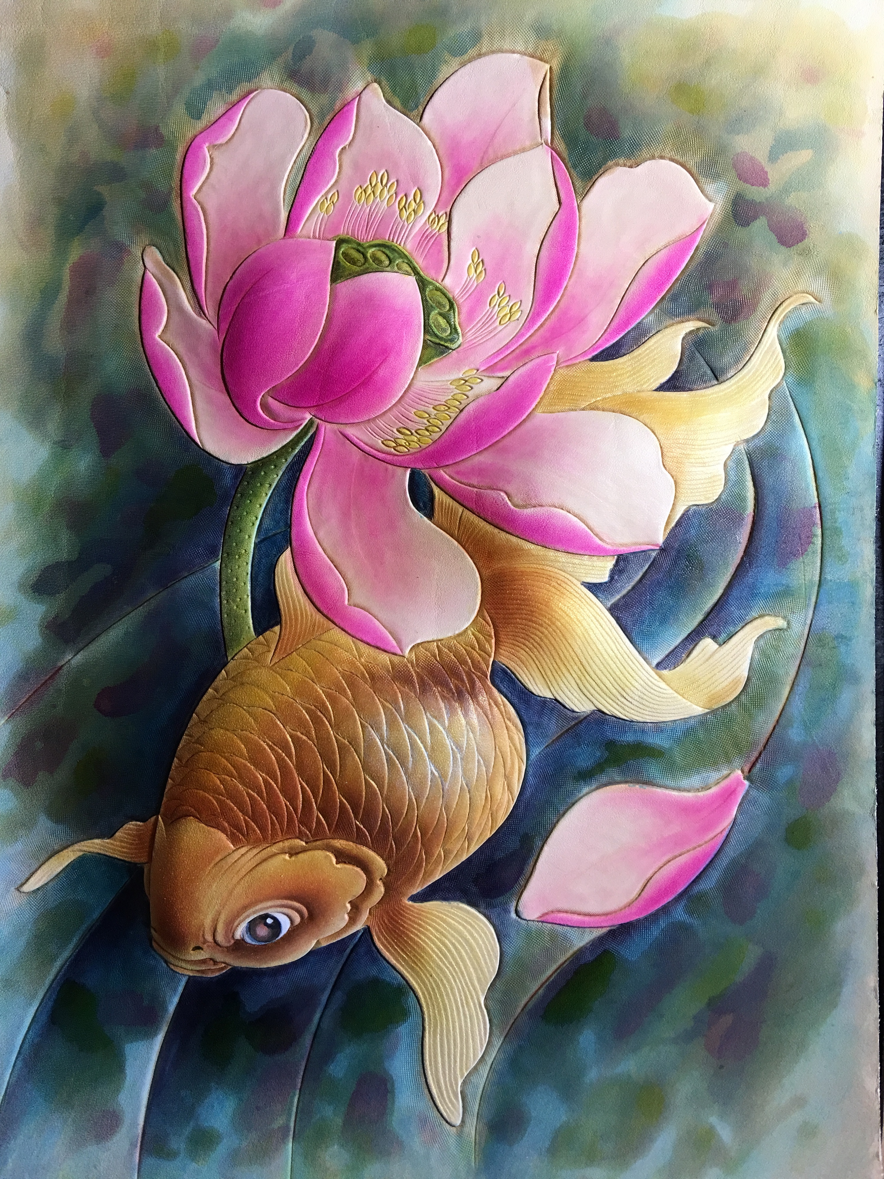 皮雕画—美丽的金鱼