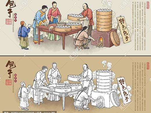 传统手工包子插画