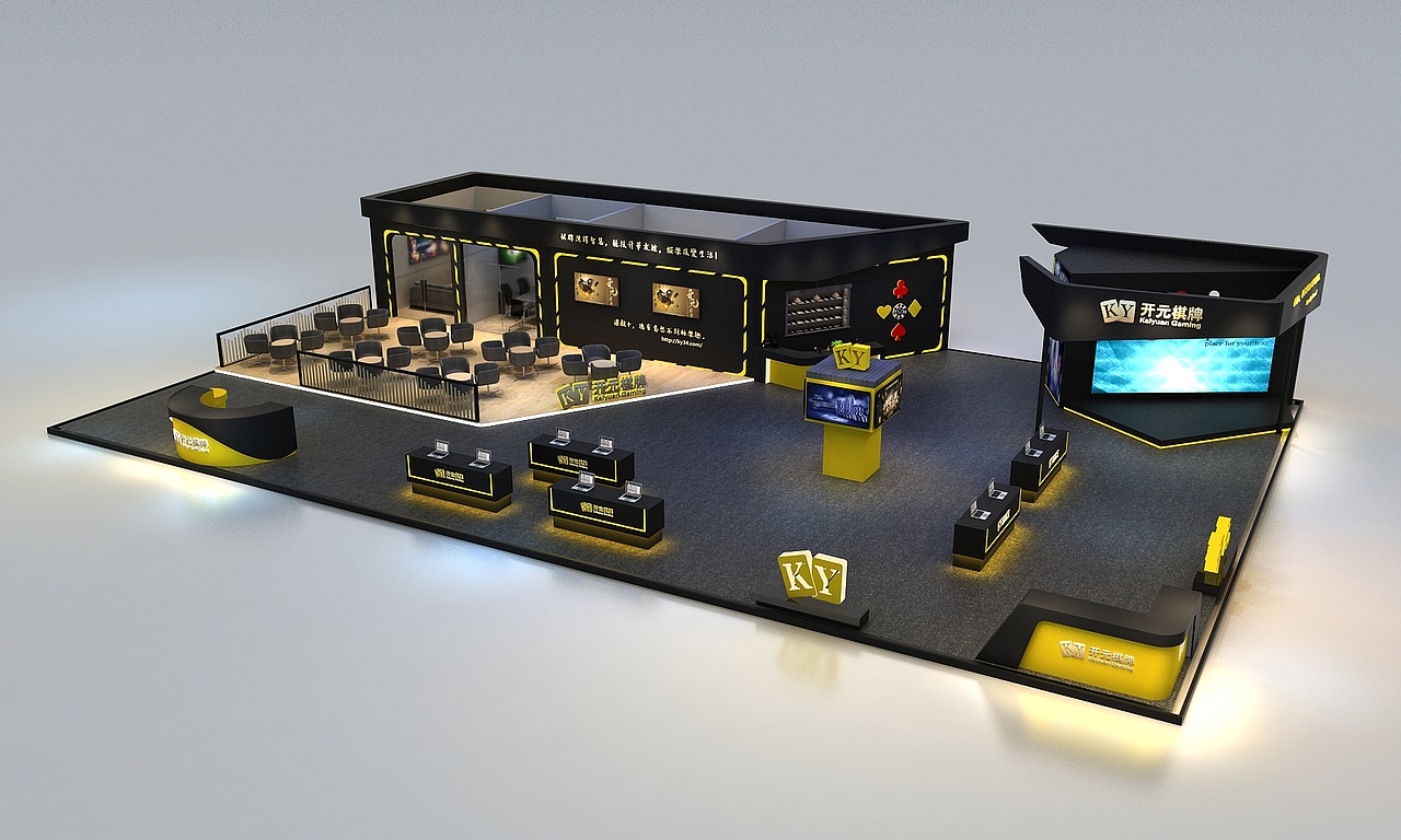 国外大型棋牌展会3D案例分享 展位展厅展台3D效果图