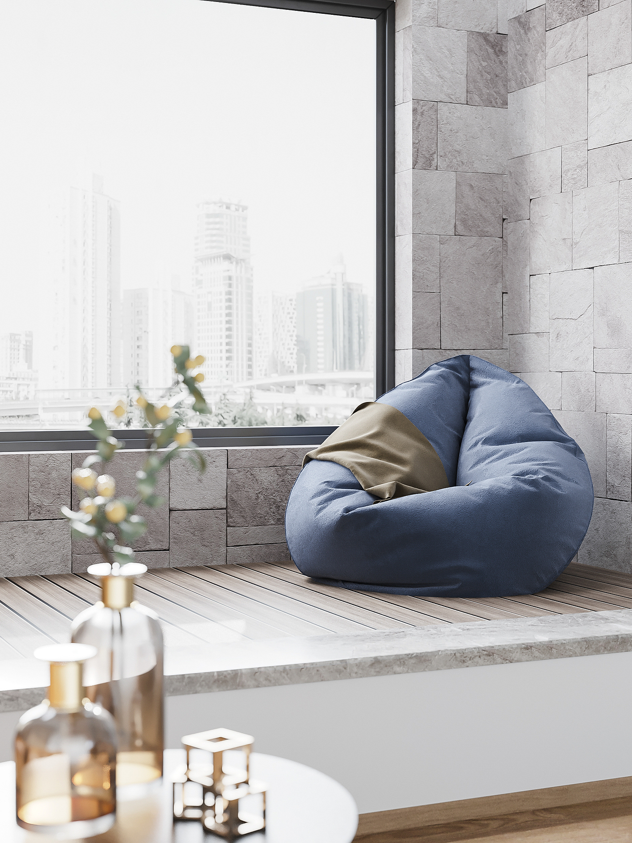 现代风格效果图(一楼客餐厅和二楼小阁楼)