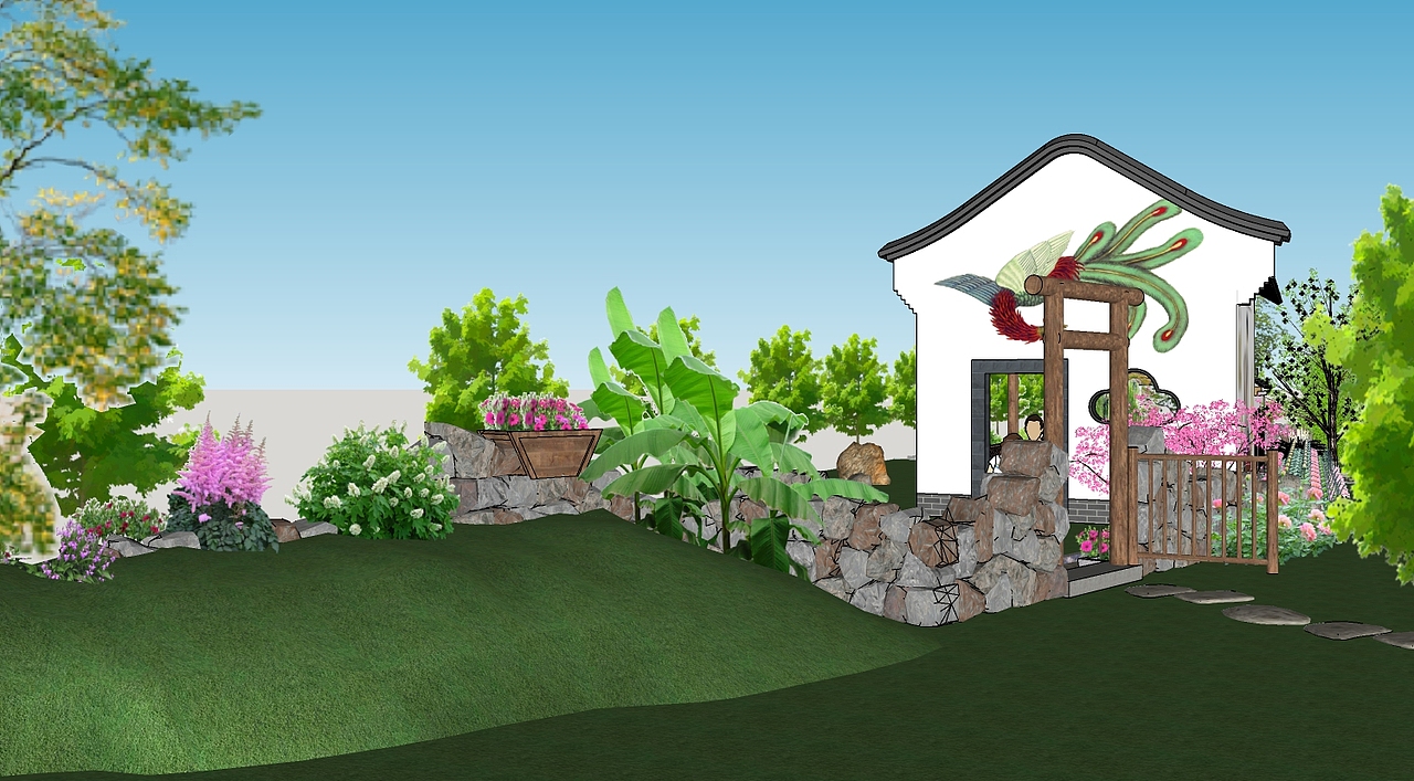 乡村村口景观（图ZMTY3NTAzMTcy） - 景观设计 - 站酷设计师小米飞飞原创素材 - 站酷ZCOOL