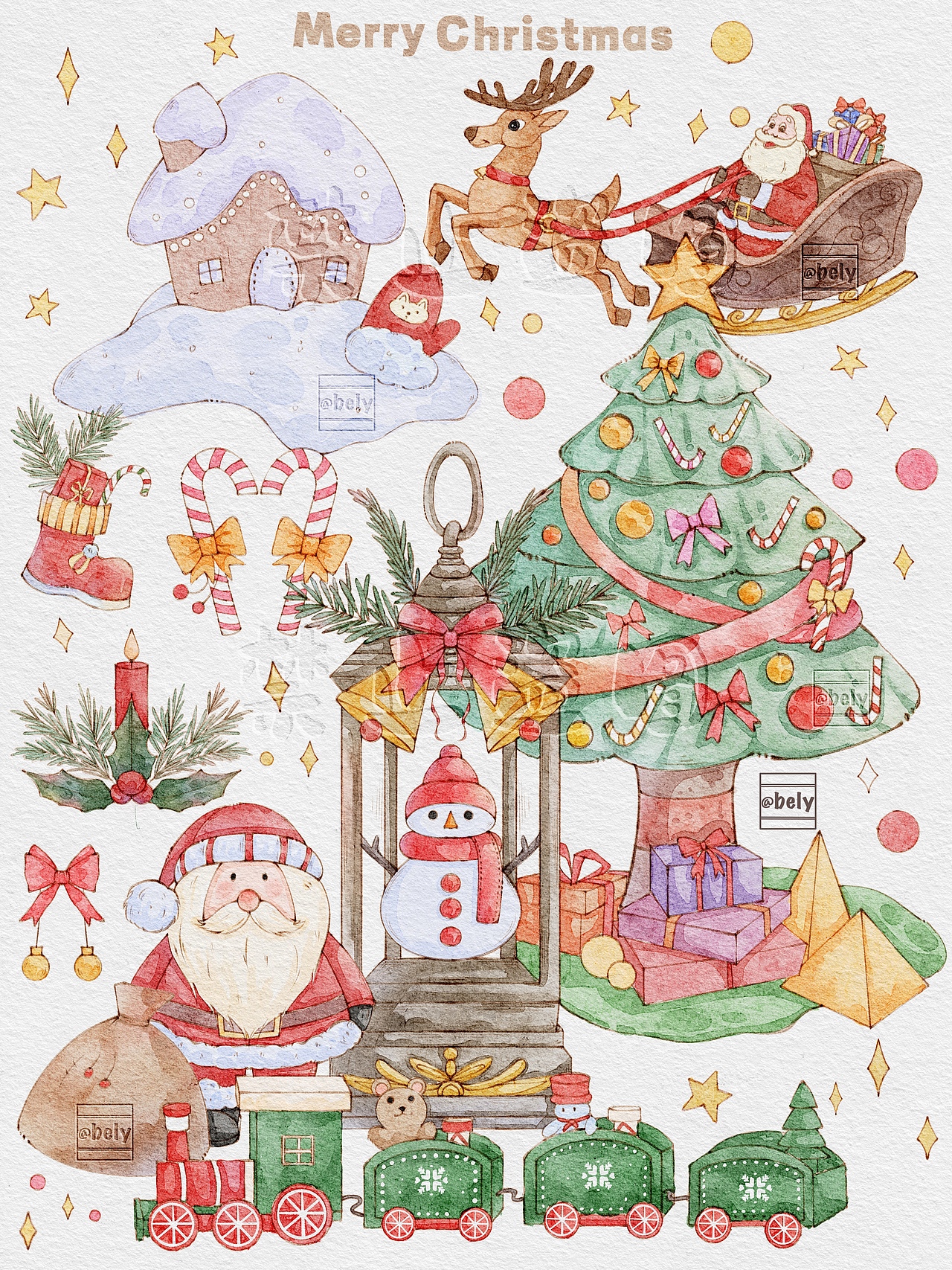 圣诞节插画（图ZMzU2MzY3NjM2） - 艺术插画 - 站酷设计师belyyyy原创素材 - 站酷ZCOOL