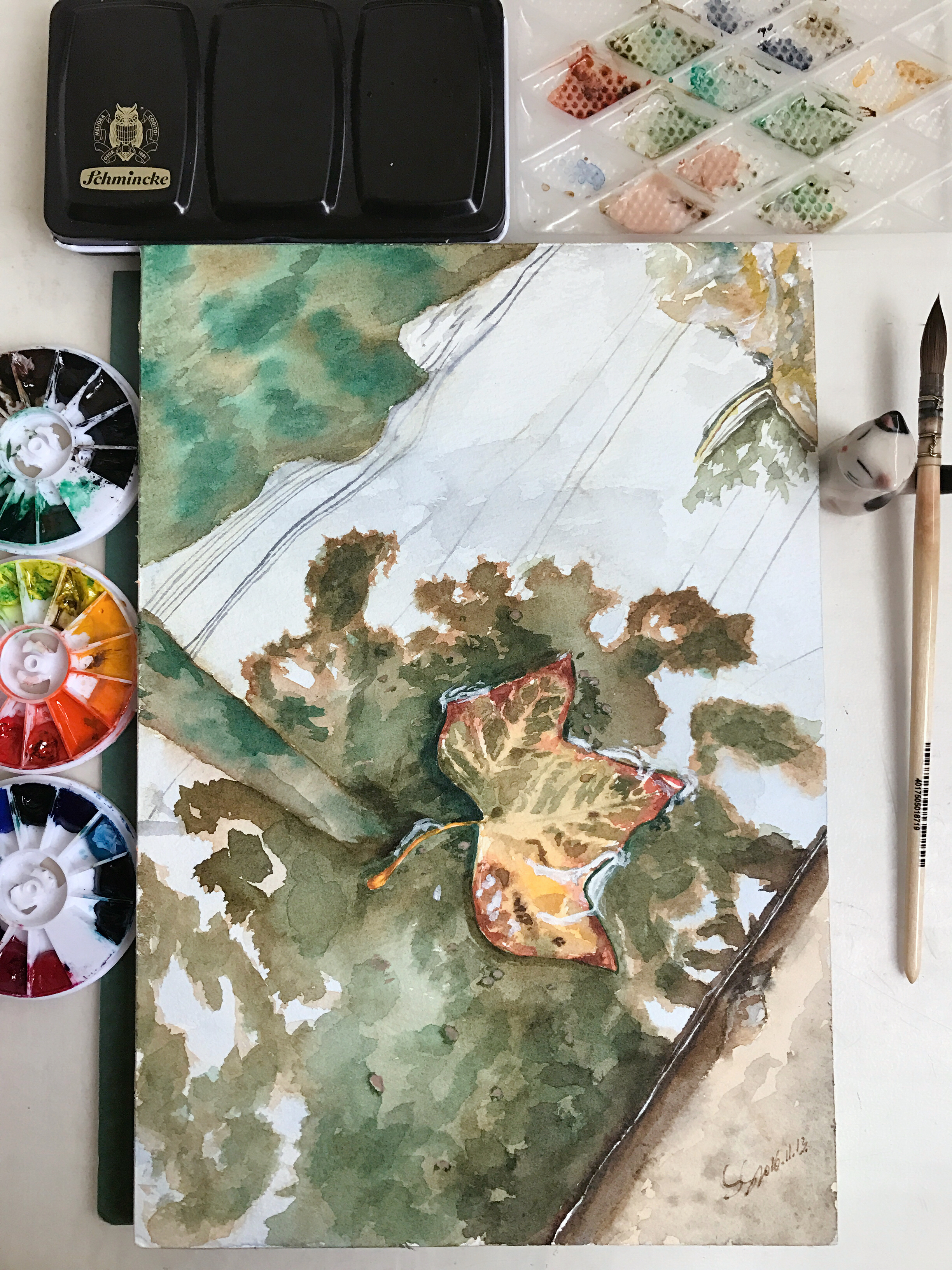 水彩过程 冬天的小水坑