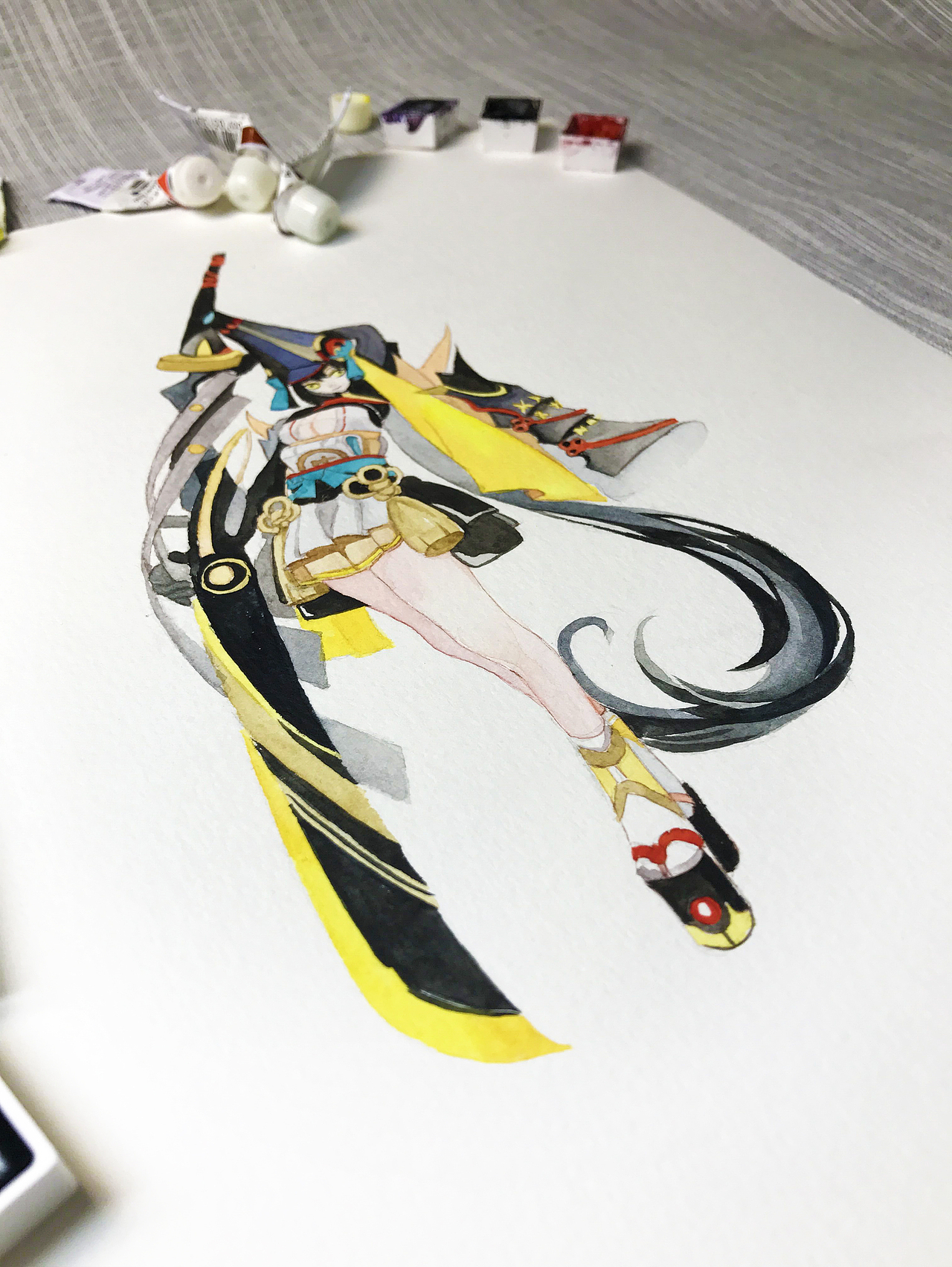 水彩手绘阴阳师妖刀姬