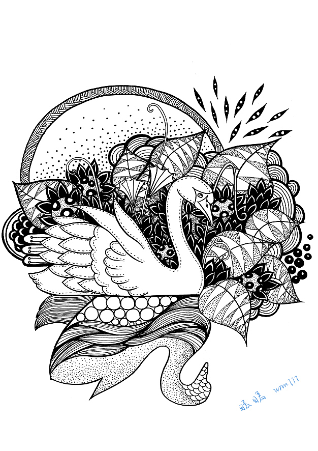 《天鹅》,黑白装饰插画,画于2012年7月末