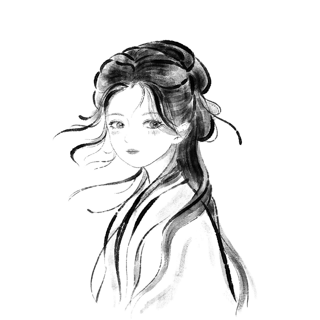 我画过的水墨风少女插画