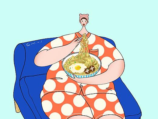 美食胖女孩（个人主页-ZNDIxNDA0NDA=） - 艺术插画 - 站酷设计师卿卿Sev原创素材 - 站酷ZCOOL