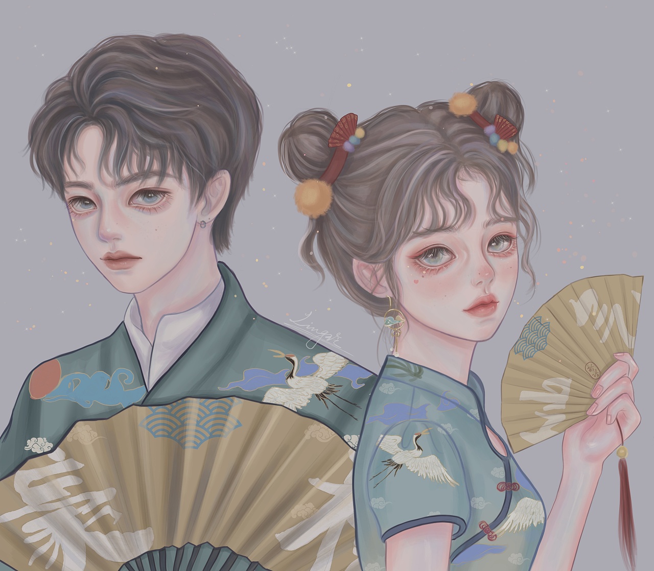 一个国潮情侣头像 少女头像 男生头像