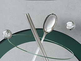 一小組餐廚便攜筷不銹鋼材質場景渲染