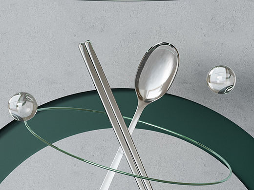 一小组餐厨便携筷不锈钢材质场景渲染