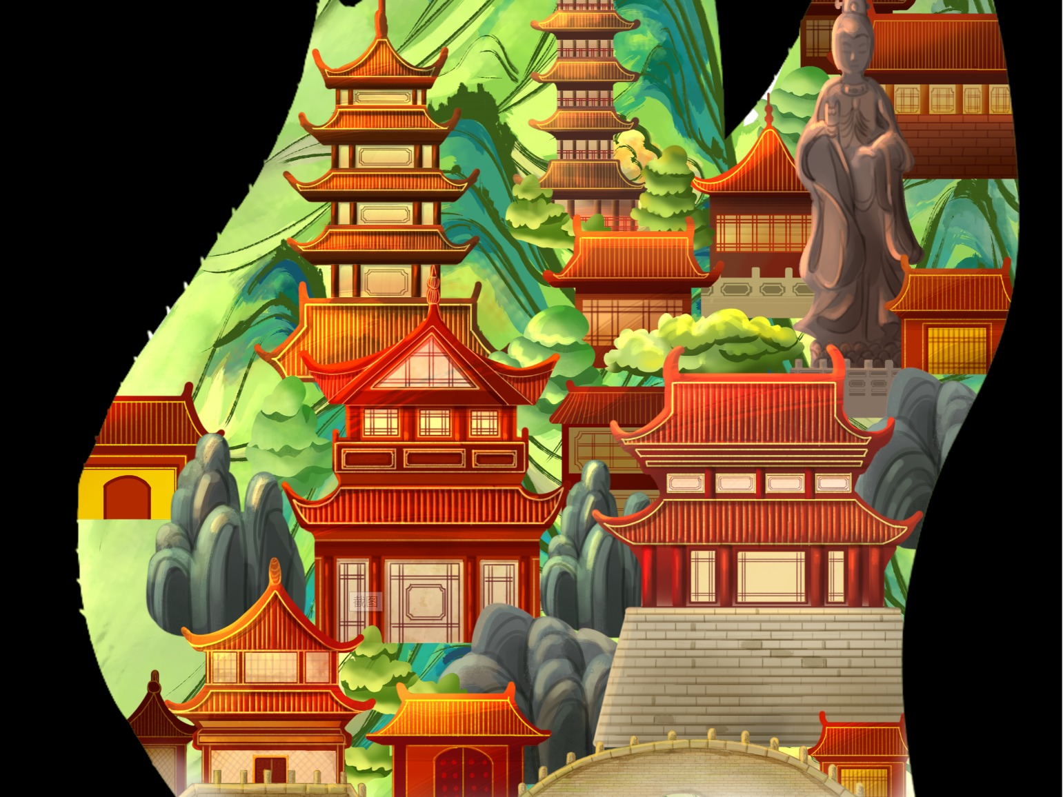 南通主题中国风插画