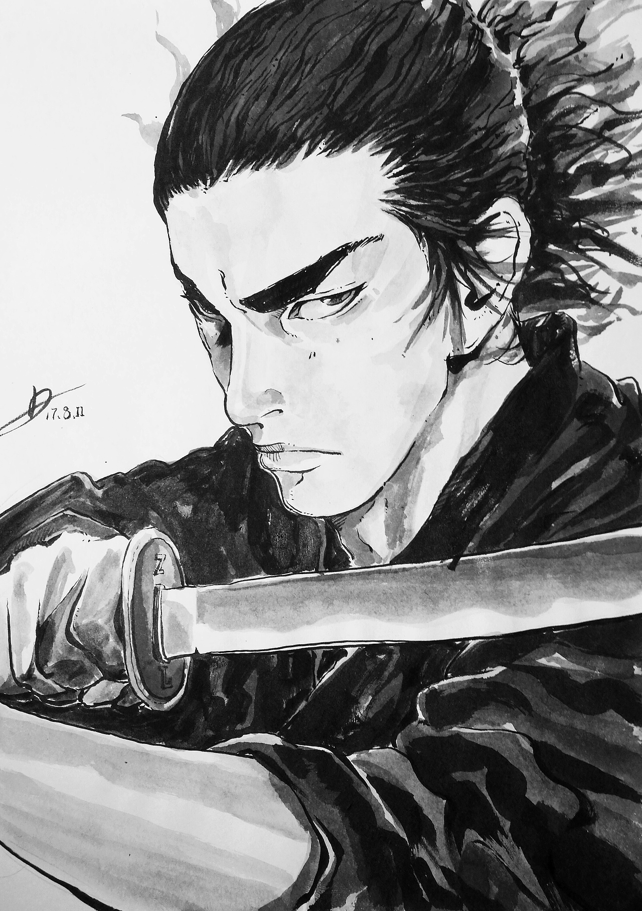 个人手绘作品-临摹-浪客行|动漫|单幅漫画|骑单车的猩猩_原创作品-站