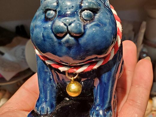 手作陶艺蓝猫茶宠文房摆件塑新社潘小駑手作