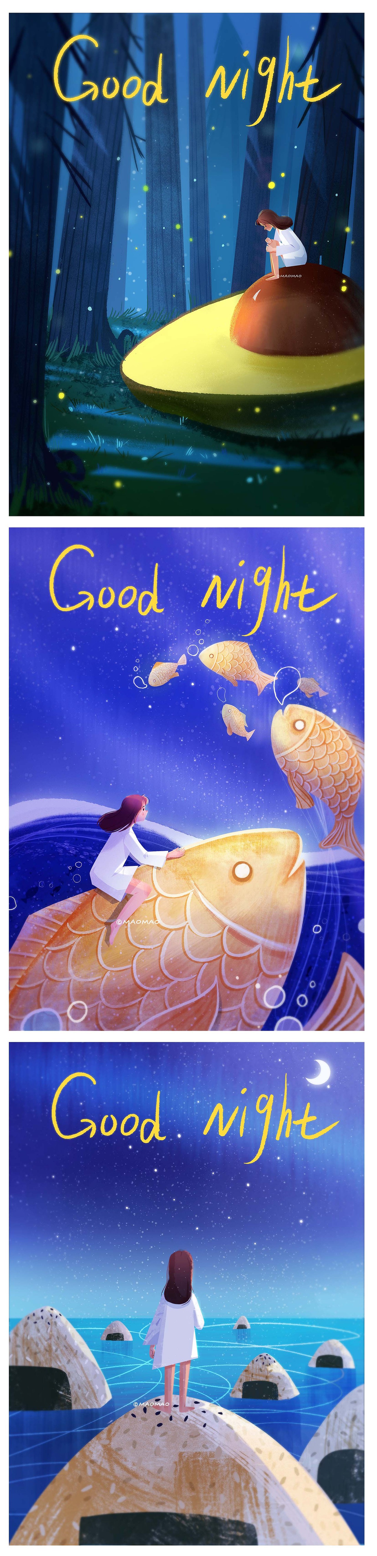 《Good Night》系列插画（图ZMjEwNDIwOTky） - 创作习作 - 站酷设计师QinMAoMao原创素材 - 站酷ZCOOL