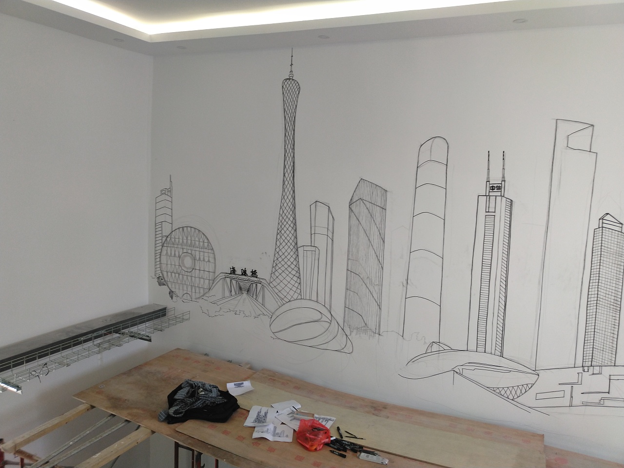 广州办公室建筑墙体彩绘纯手绘