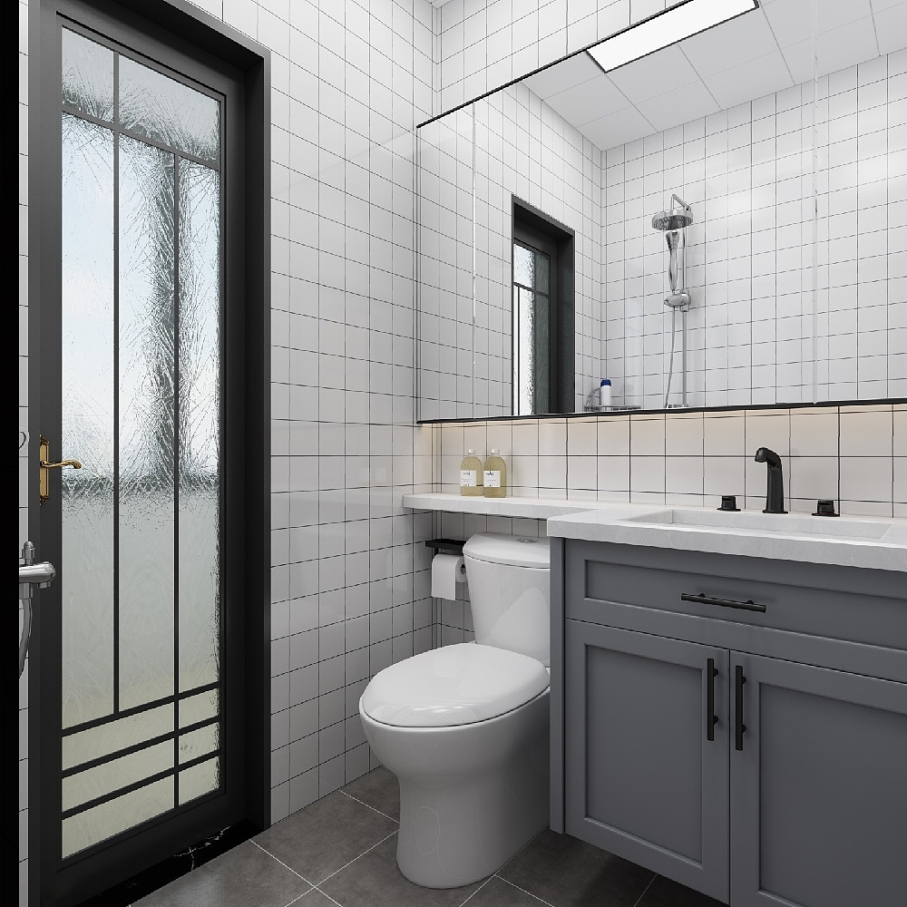 卫生间也是因为好小所以设计了一整面墙的玻璃反射显得空间很大,也是超实用的