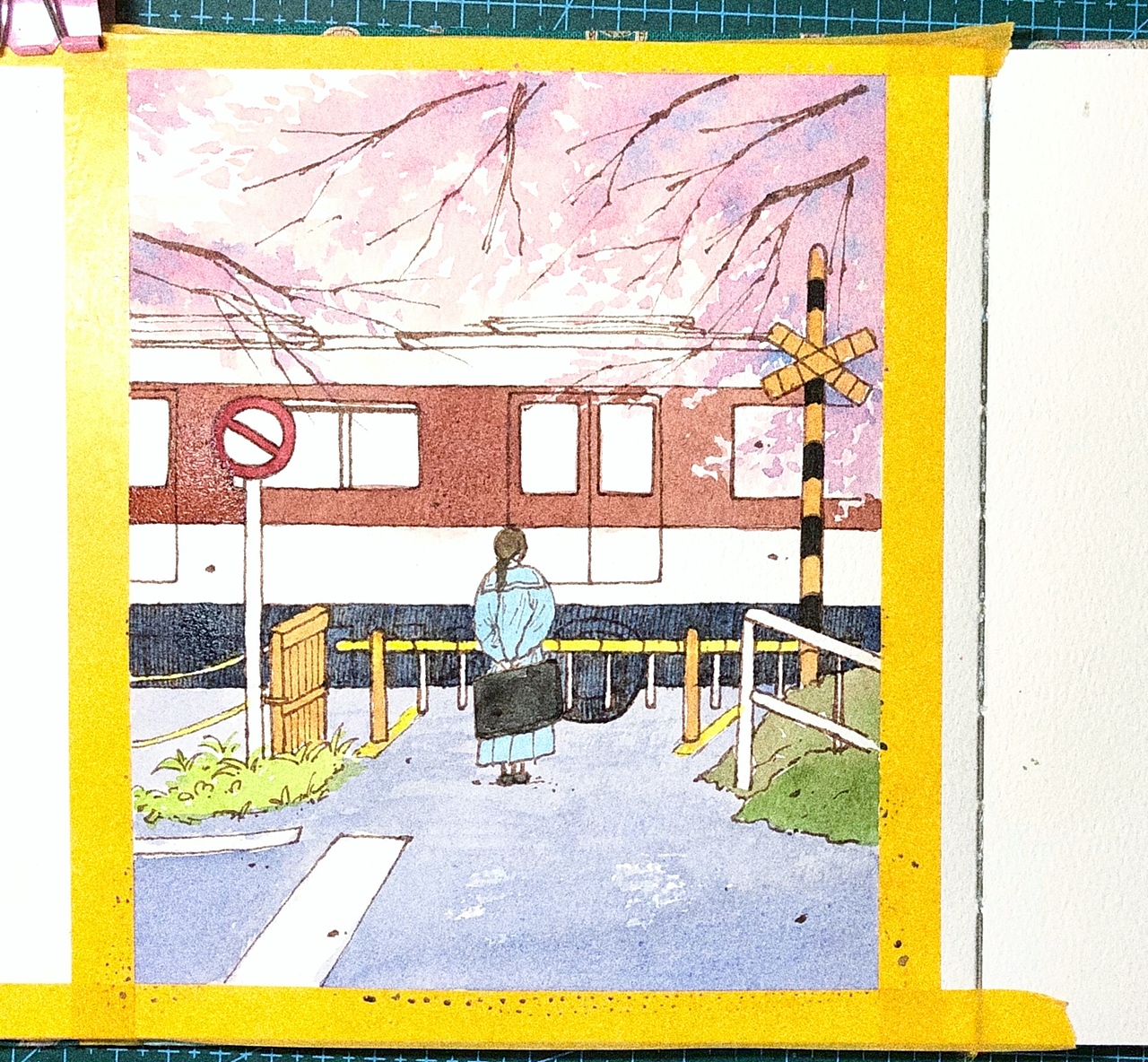 钢笔淡彩原创 樱花电车的等待（图ZMjE3ODc0MTA4） - 创作习作 - 站酷设计师liwan055原创素材 - 站酷ZCOOL