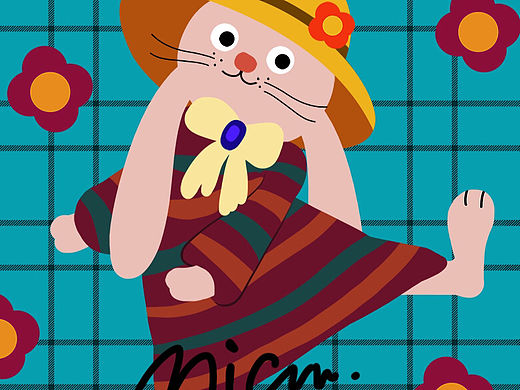 穿裙子的垂耳兔小姐姐 兔子插画设计 兔年印花图案