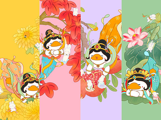 鹅圆圆敦煌梦境节气插画