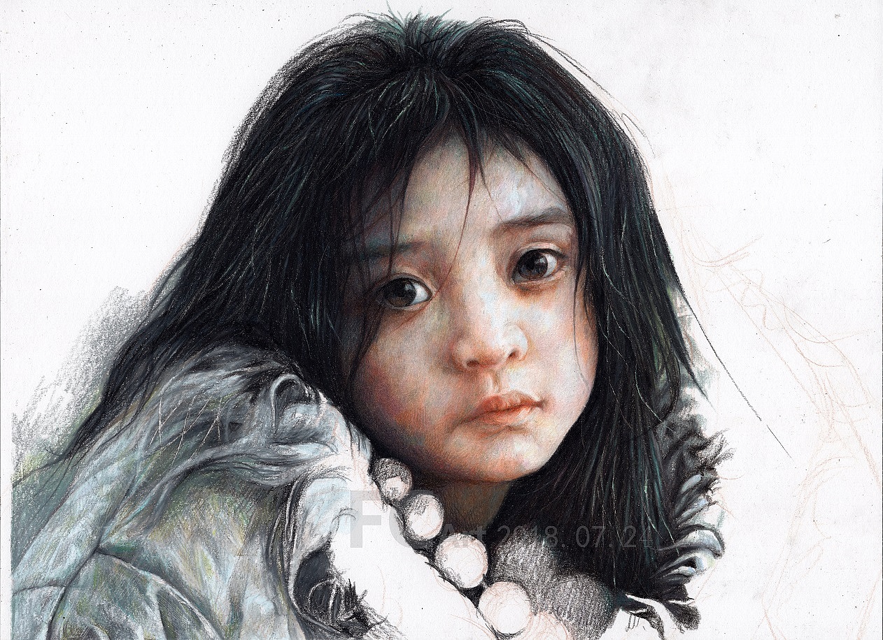 彩铅画-《微风掠过发梢》（图ZMTIyNzAxMTcy） - 绘画 - 站酷设计师方寸Lei原创素材 - 站酷ZCOOL