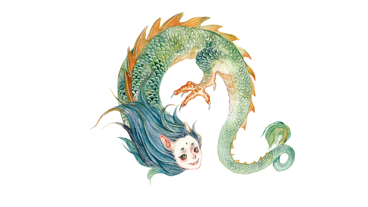 夔(kui)
<br>    神魅也。如龙,一足,从夊;象有角、手、人面之形。<br>
