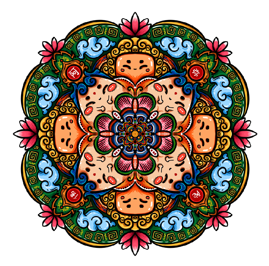 涂鸦q版佛教唐卡图案