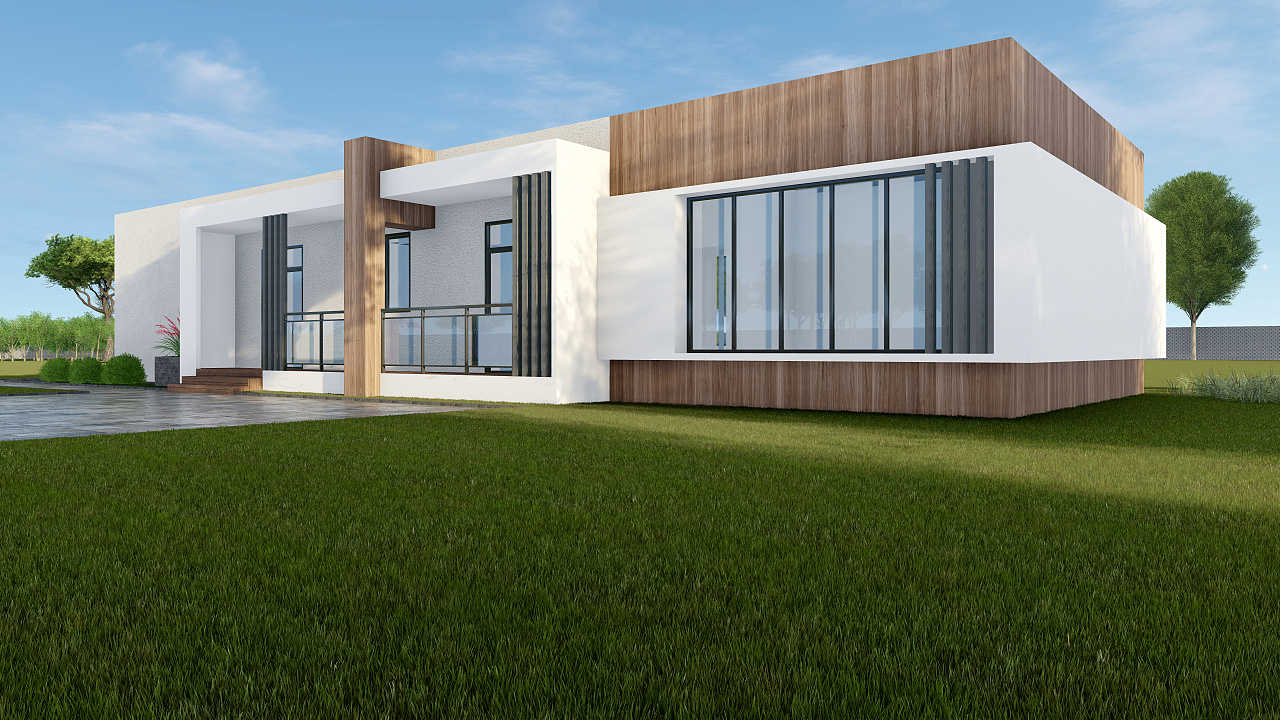 184平一层轻钢别墅设计(现代风格}|空间|建筑设计|枣庄山石设计