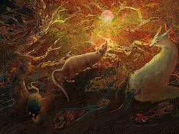 五兽图——灰黄狐白柳