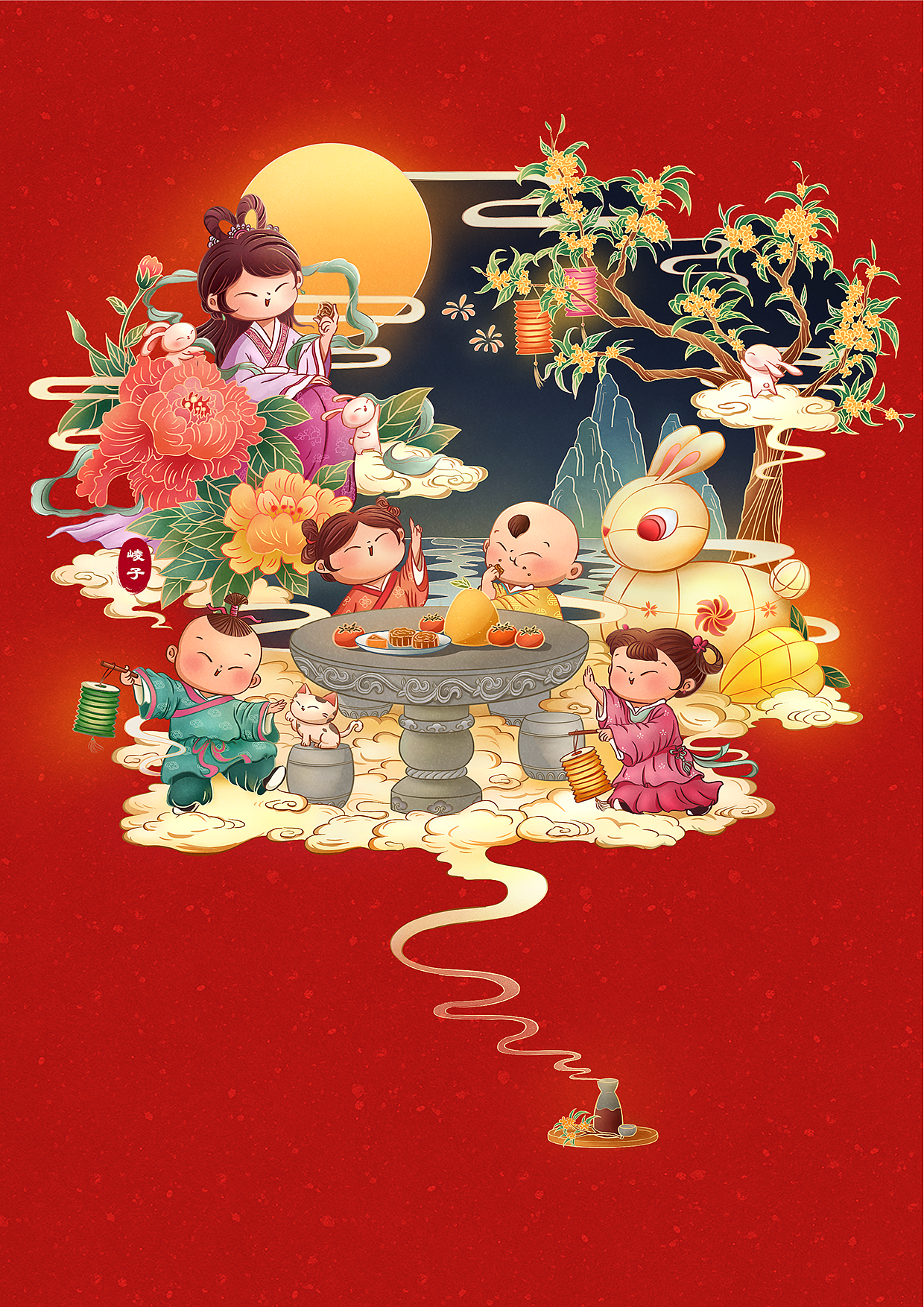 中国传统节日插画——花好月圆夜|插画|商业插画|崚子ling_原创作品-