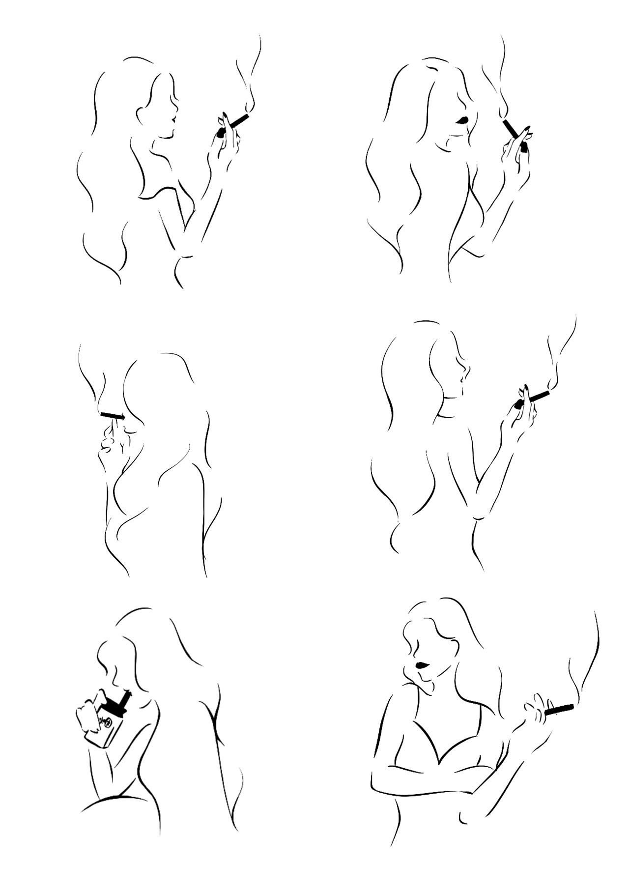 极简插画|画几个抽烟的美女姐姐