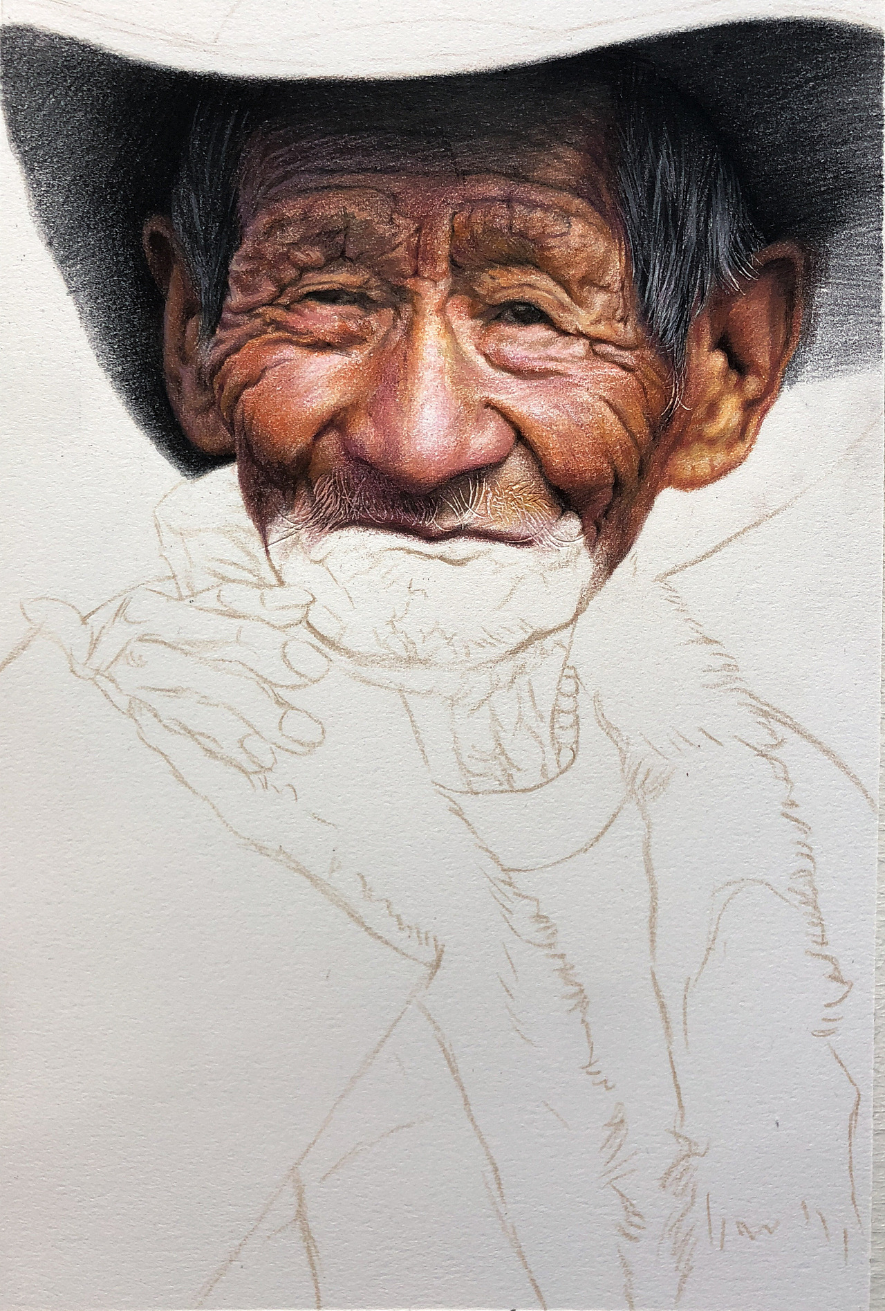 彩铅老人像