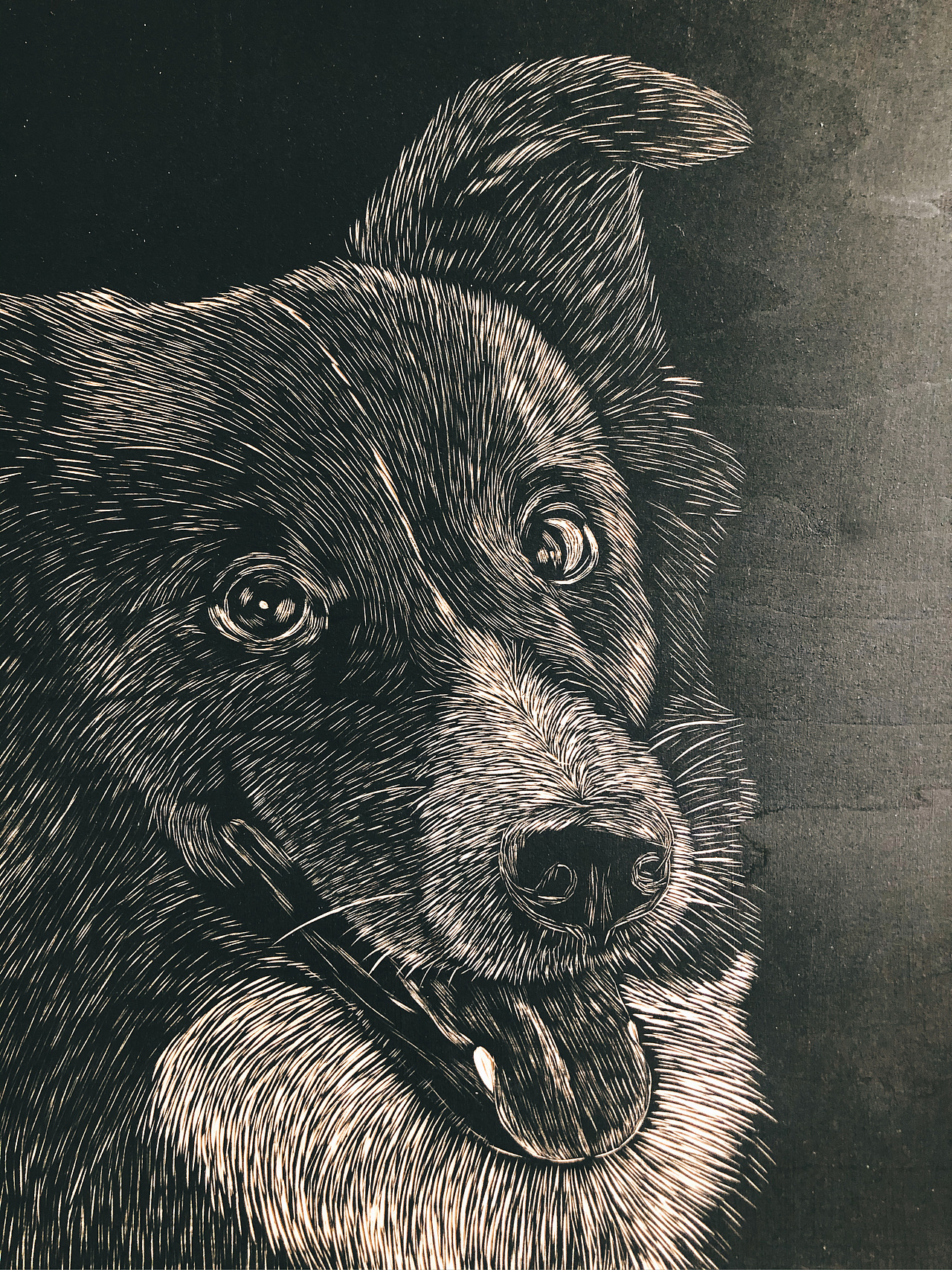 宠物手工雕刻黑白木刻版画艺术装饰画