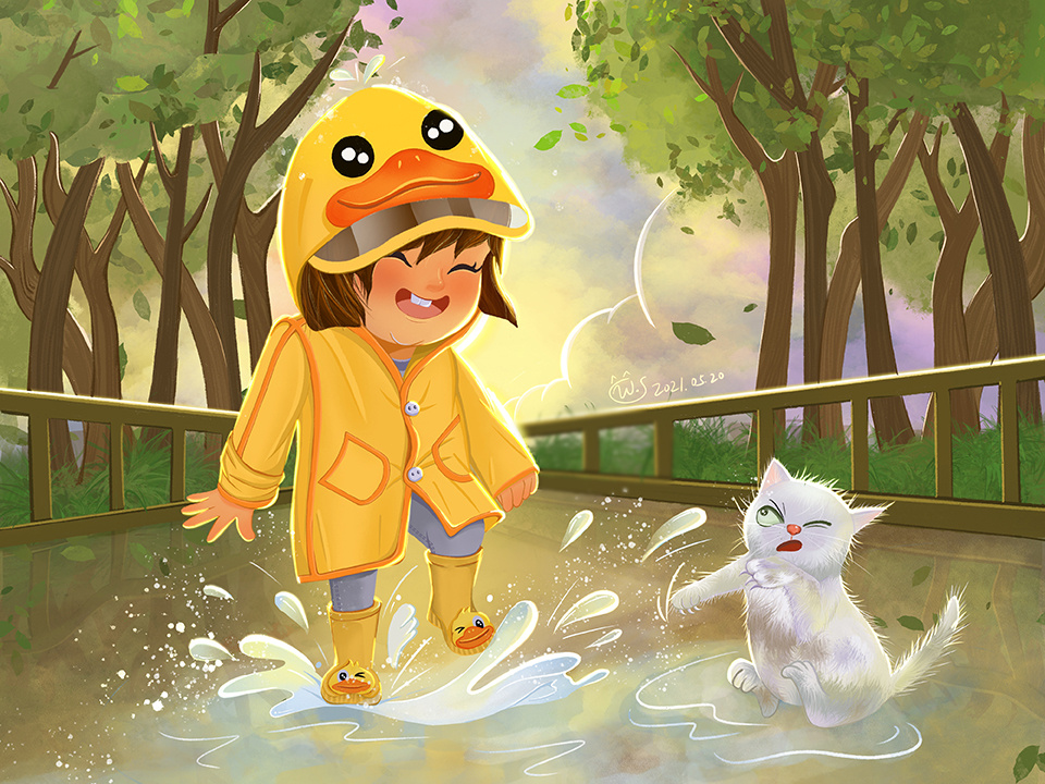 夏雨|一起踩水呀《画女儿系列》